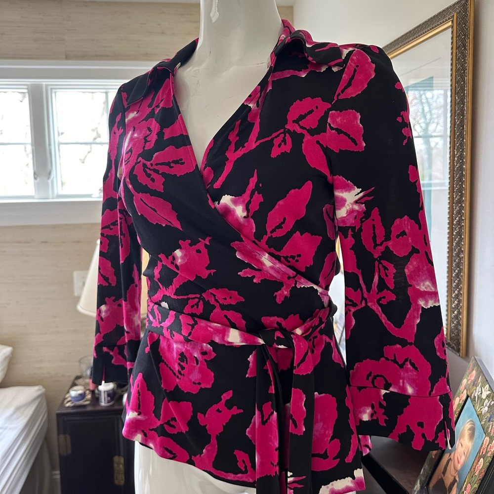 DVF silk knit wrap blouse